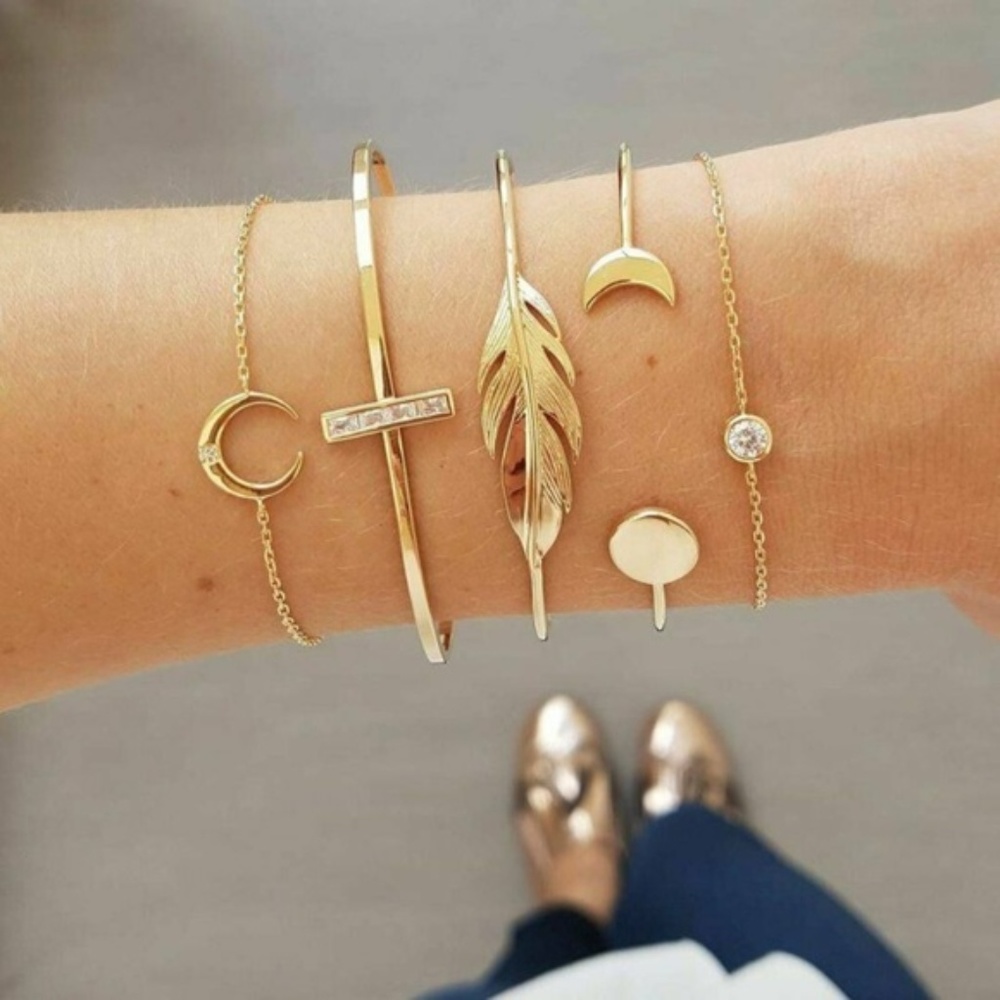 5 Piece Boho Gold Tone Bracelet Set